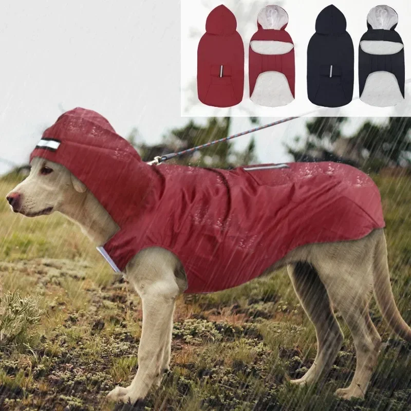 Dog Raincoat - Medium Large Dogs Waterproof Hooded Jacket
